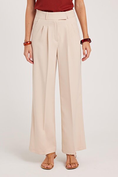 Tudors Women's Regular Fit Classic Cut Velcro Closure Palazzo Beige Trousers