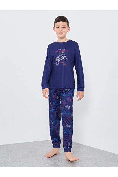 Styli Teen Navy Blue Gamer Print T-Shirt and Pyjama Set