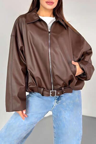 Jaglion Short Belted Bomber Pb Leather Jacket