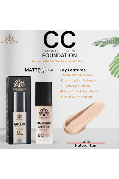 global fashion Matte & Poreless CC Foundation – 8 Shades, Oil-Control, Lightweight Buildable Coverage with SPF