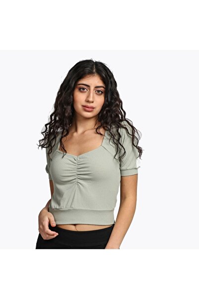 mica Solid Ribbed Short-Sleeve Top
