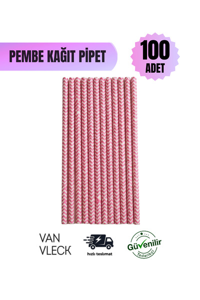 VAN VLECK 100-Piece Zigzag Patterned Pink Paper Straws – Eco-Friendly, Disposable, Durable