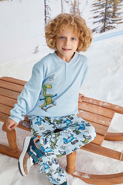 Aydoğan Boy's 100% Cotton Interlock Blue Pajamas Set A8-4 -1713