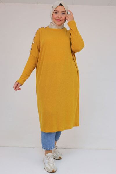 Eslina 58112 Plus Size Low Arm Tunic with Shoulder Accessory Detail - Mustard