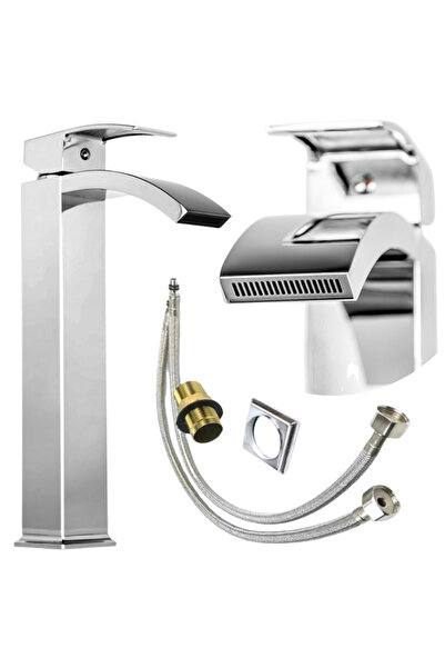 2H Bathroom Sink Faucet, Chrome, Tall, Freestanding, Over Counter, Silver