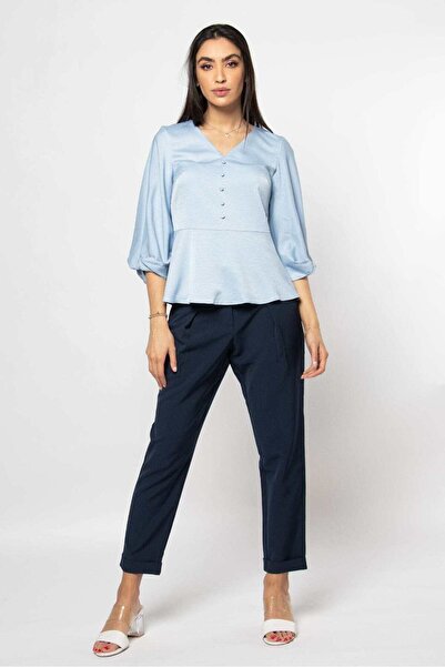 Nichii Soft Button-Front Top with Flared Waist
