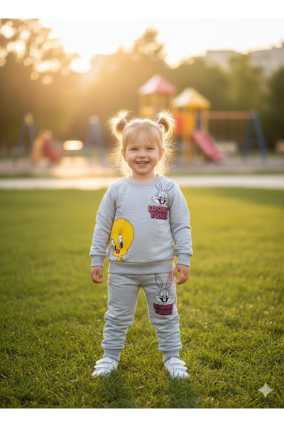 Burç 2-Thread Compact Combed Cotton Seasonal Bird Printed Girls' Set