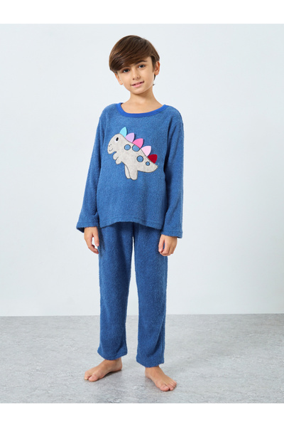 Styli Boy Dinosaur Applique Fleece Top and Pyjama Set