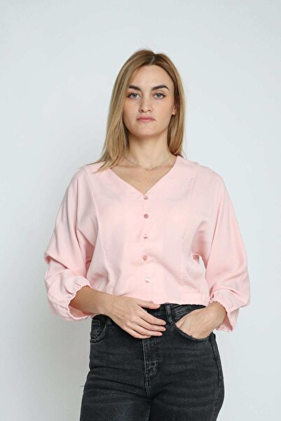 mica Solid Button-Front Long-Sleeve Top