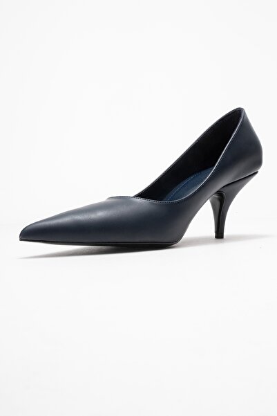 LuviShoes Marcus Navy Blue Leather Women's Heeled Shoes