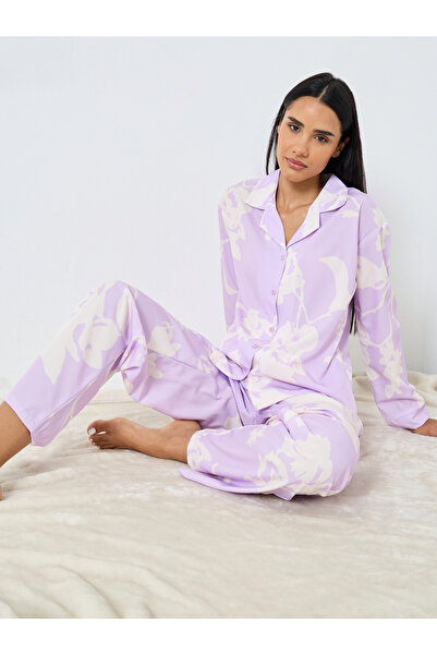 Styli Large Scale Tonal Floral Print Shirt and Pyjama Set