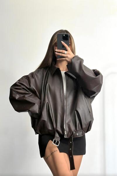 Jaglion Δερμάτινο μπουφάν Luvren AcıKahve New Season Trend Belted Bomber PB