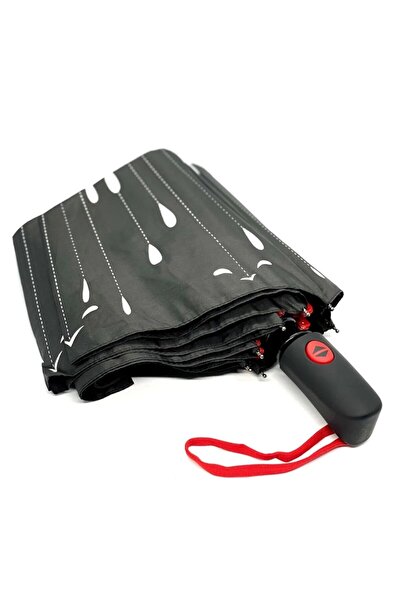 ELEVEN MARKETS Yağmur Damlası Desenli Tam Otomatik Lux Kadın Şemsiyesi Siyah