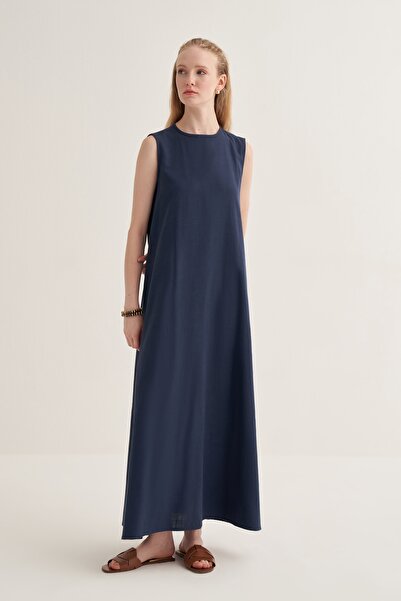 EBU Prive Γυναικείο φόρεμα από οργανικό βαμβάκι χωρίς μανίκια με ζώνη σε μπλε ναυτικό