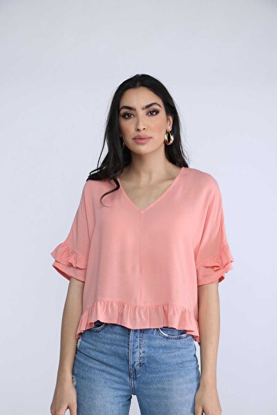 Nichii Wide V-Neck Ruffle Top