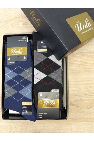 ÜNLÜ ÇORAP Памучни безшевни сезонни чорапи с тартан мотив, 12 чифта