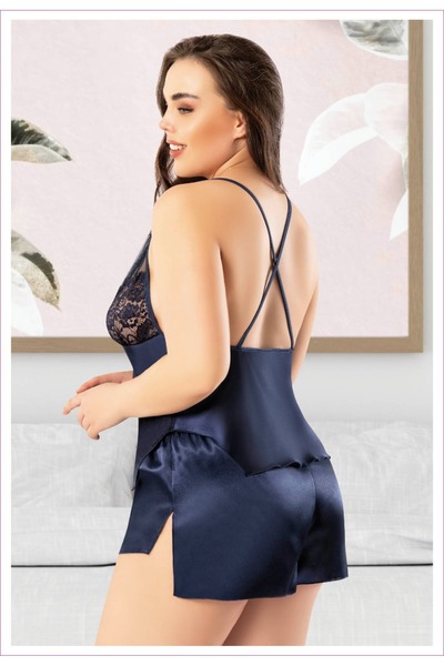 DynamicLeggings Plus Size Nightwear with Satin Lace Shorts with Straps-4238