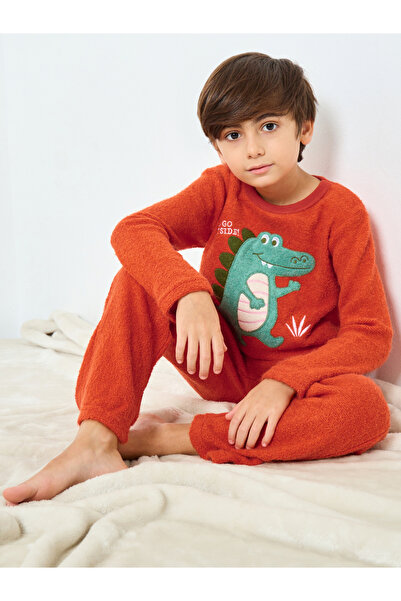 Styli طقم بيجامة وقميص صوف مزين بطبعة ديناصور للأولاد