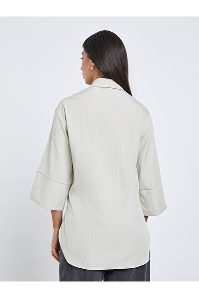 Styli Oversized Drawstring Detail Shirt with 3/4 Sleeve