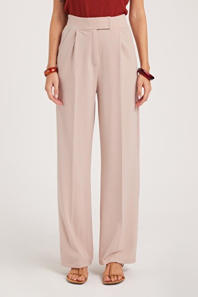 Tudors Women's Regular Fit Classic Cut Velcro Closure Wide Leg Stone Pants