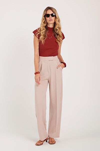 Tudors Kadın Regular Fit Klasik Kesim Cırt Kapamalı Geniş Paça Taş Pantolon