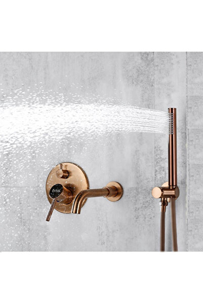 2H Baterie de cadă de lux, din alamă, încastrată, cu montare pe perete, auriu-roz