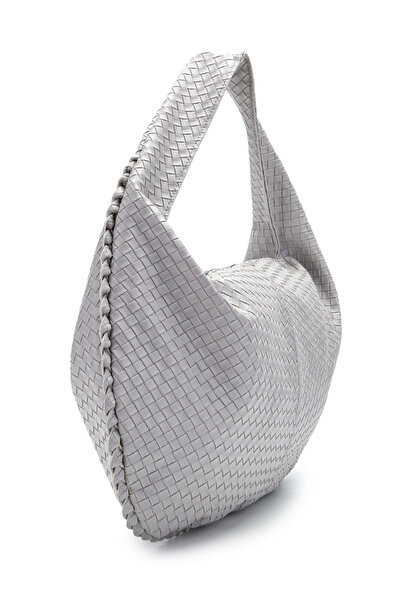 minebag Casual Knitted Detail Lauren Women's Shoulder Bag Light Gray