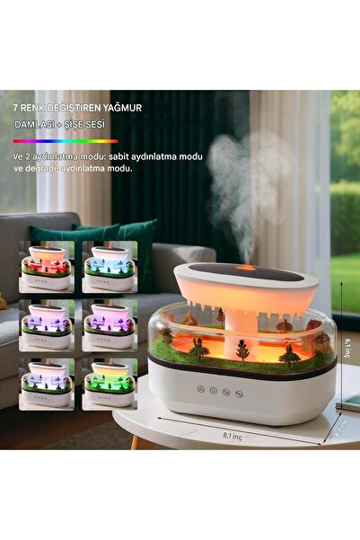 Protonust Yağmur Nemlendirici, Yağmur Sesi İle 7 Renkli Nemlendirici, Esansiyel Yağ Aromaterapi Difüzörü