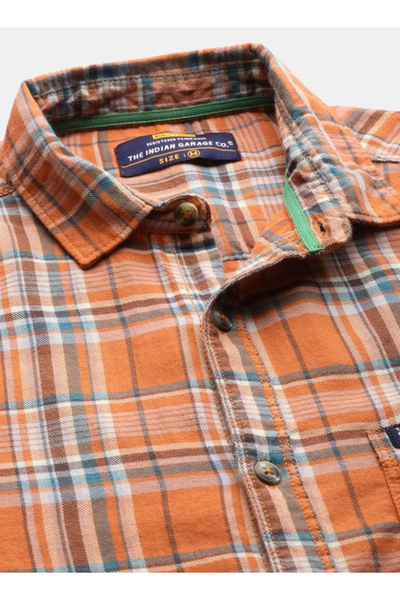 The Indian Garage Co By Styli Men Orange Checked Casual Shirt
