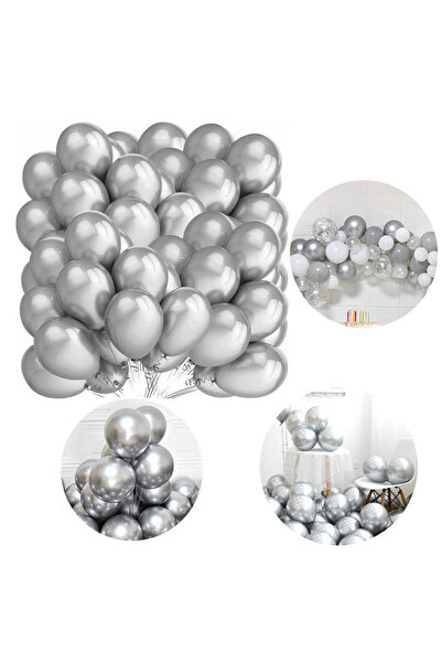 2H 100 de baloane cromate argintii metalice pentru decorațiuni de petrecere aniversară
