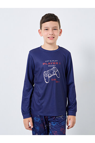 Styli Teen Navy Blue Gamer Print T-Shirt and Pyjama Set