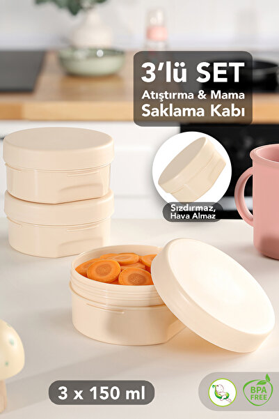 Meleni Baby 3'lü Kapaklı Atıştırma Kabı Seti - Yuvarlak Çocuk Atıştırmalık Be...