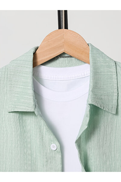 Take Two By Styli Teen Green Textured Button Front Shirt