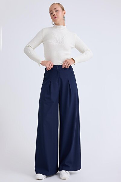 Vitrin Two-Button Elastic Waist Pleated Trousers