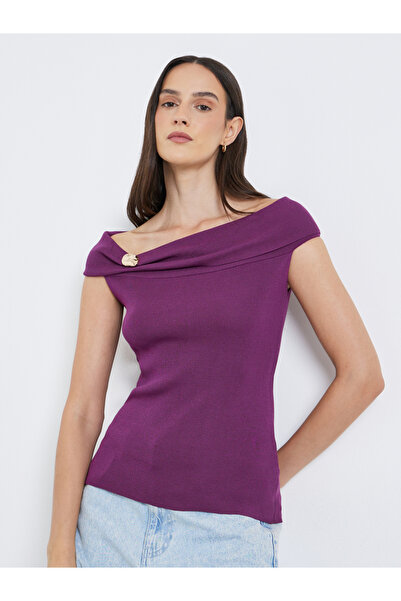 Styli بلوزة أرجوانية محبوكة مكشوفة الكتفين