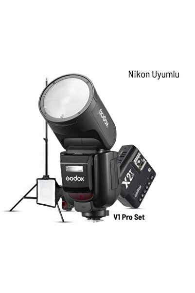 Godox V1 Pro Nikon Flaş Full Set (Flaş, X2 Tetikleyici, 15x20 Softbox, Tripod)