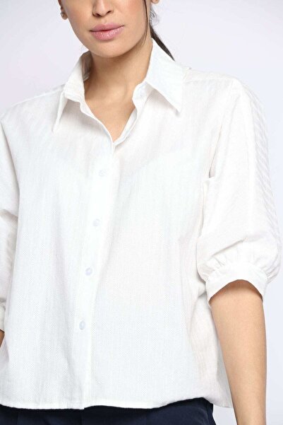 Nichii Button-Front Big Collar 3/4 Sleeve Top