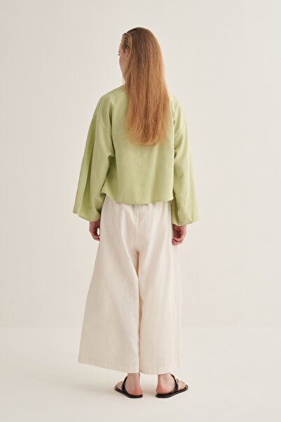 EBU Prive Women's Organic Cotton Short Kimono Light Green