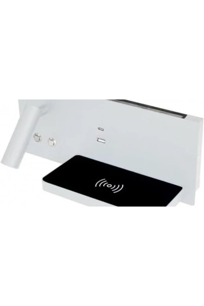 Asytech Aplica de perete LED, cu incarcare wireless Qi, port USB si tip C, lumina reglabila, alba, STANGA