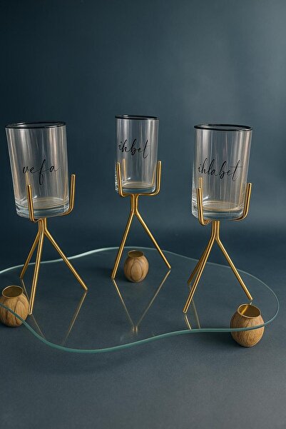 EMFA HOME Cam Tepsi Ahşap Top Ayaklı Dekoratif Sunum & Düzenleyici | Üç Ayakl...