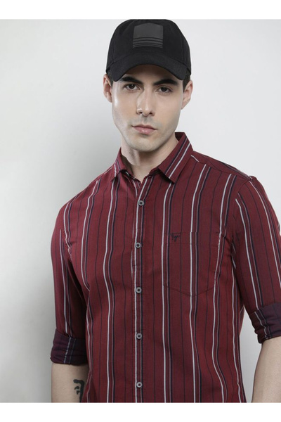 The Indian Garage Co By Styli Men Striped Red Casual Shirt