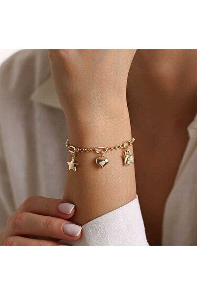 Cherry by Özkonak Yıldız Kalp Kilit Charm Bileklik