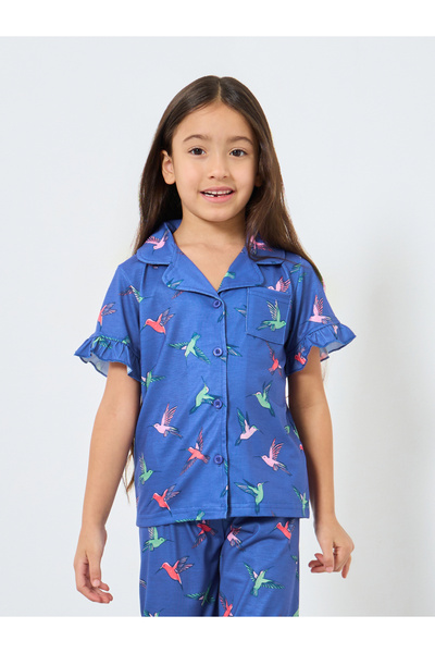 Styli Girls Blue Hummingbird Print Shirt and Pyjama Set