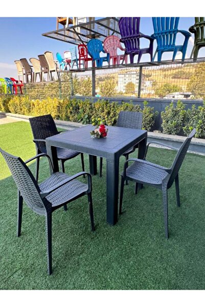 Mandella Elit Rattan 80x80 Nirvana Koltuk Masa Takımı Antrasit