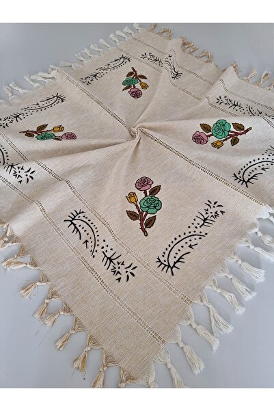 Milenam Authentic Patterned Handcrafted Wooden Printed Slap Work Square Table Cloth Runner