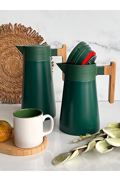 ROSSEV North Bamboo Handle Steel Thermos Green 2-Piece Set