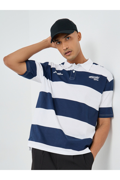 Styli قميص بولو رغبي مخطط للرجال بمقاس كبير