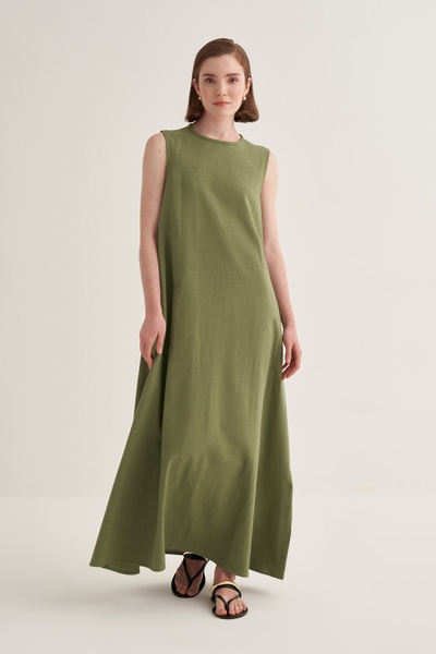 EBU Prive Γυναικείο φόρεμα από οργανικό βαμβάκι χωρίς μανίκια με ζώνη πράσινο