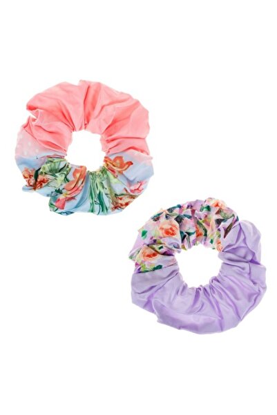 SHOPIENS Set 2 elastice de păr pentru femei, bicolor liliac/roz floral