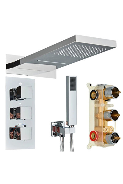 2H 3-in-1 built-in shower faucet, waterfall, rain, chrome.